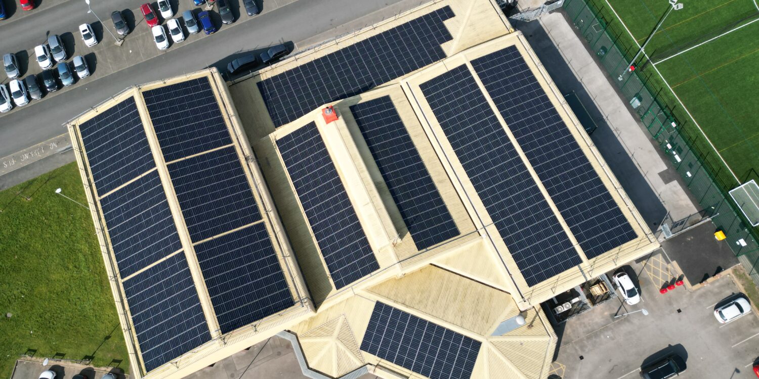 Computer visualisation of St Helen's Leissure Centre solar panel installation.