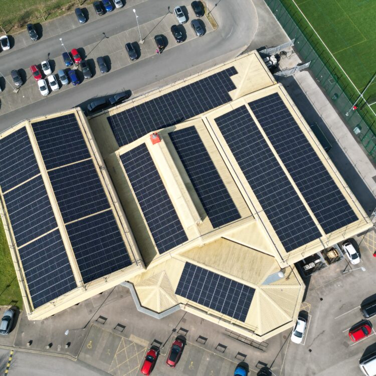 Computer visualisation of St Helen's Leissure Centre solar panel installation.