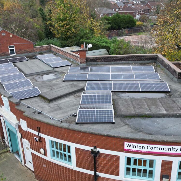 Solar panels on the roof of Winton Community Centre